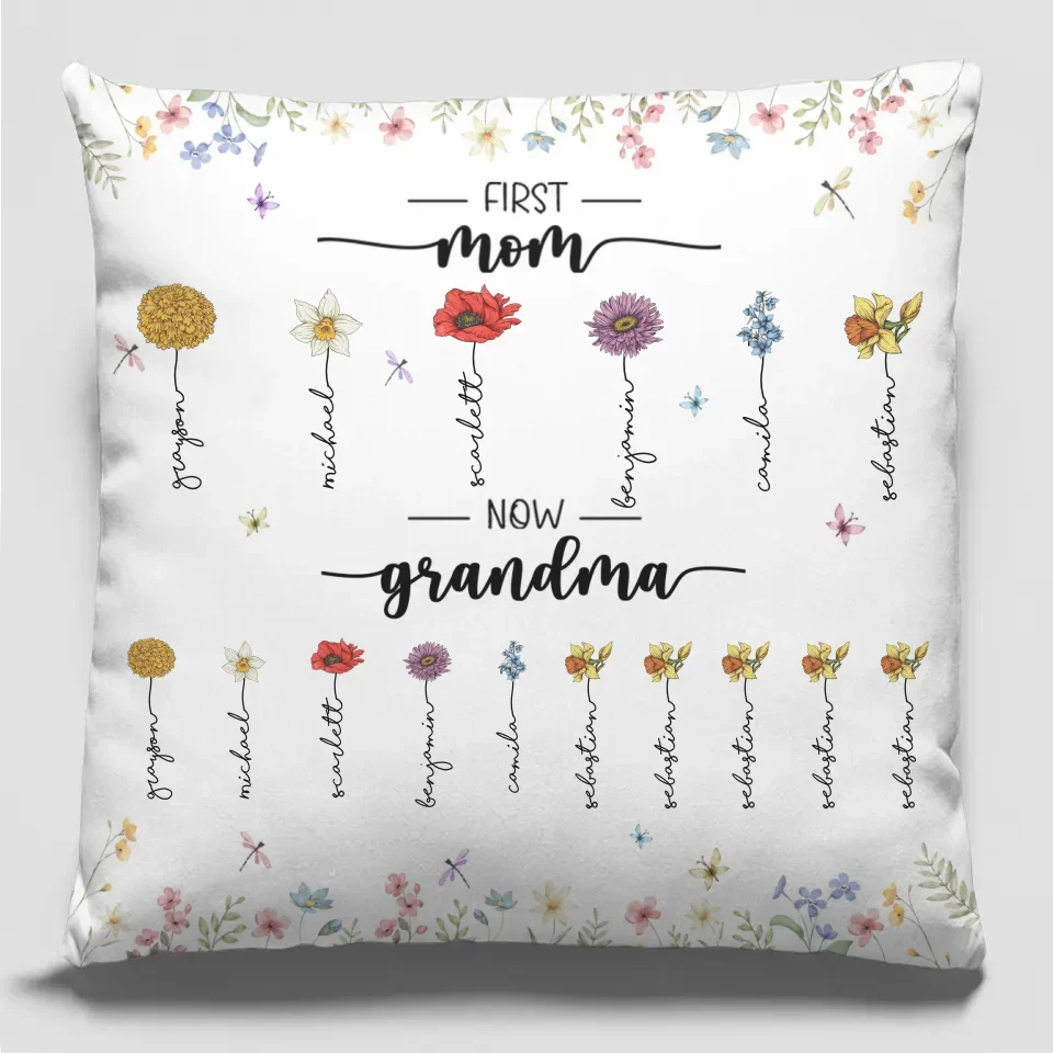 The Love Of Mom And Grandma Blossoms Like The Brightest Flowers - Family Personalized Custom Pillow - Gift For Mom, Grandma - Image 2