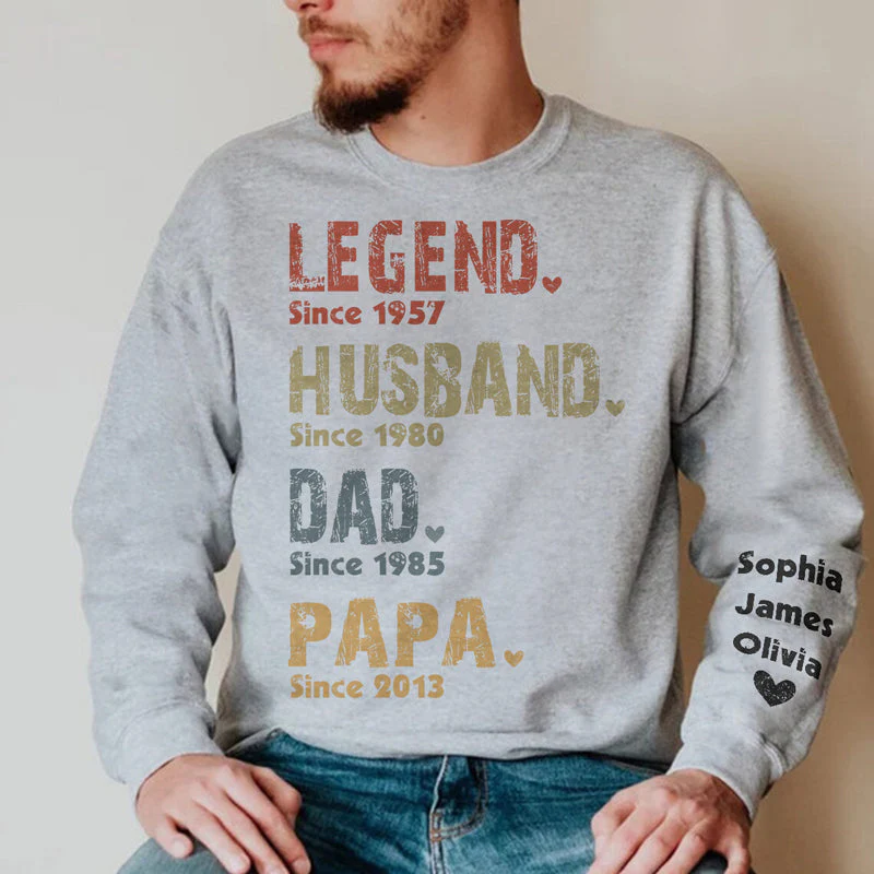 The Man The Myth The Legend The Superhero - Family Personalized Custom Unisex Sweatshirt With Design On Sleeve - Christmas Gift For Dad - Image 2