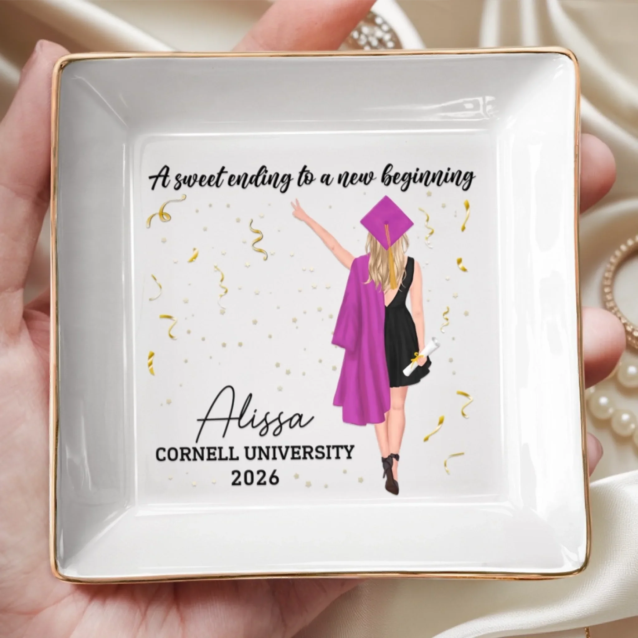 The Tassel Was Worth The Hassle - Family Personalized Custom Jewelry Dish - Graduation Gift For Family Members, Siblings, Brothers, Sisters - Image 2