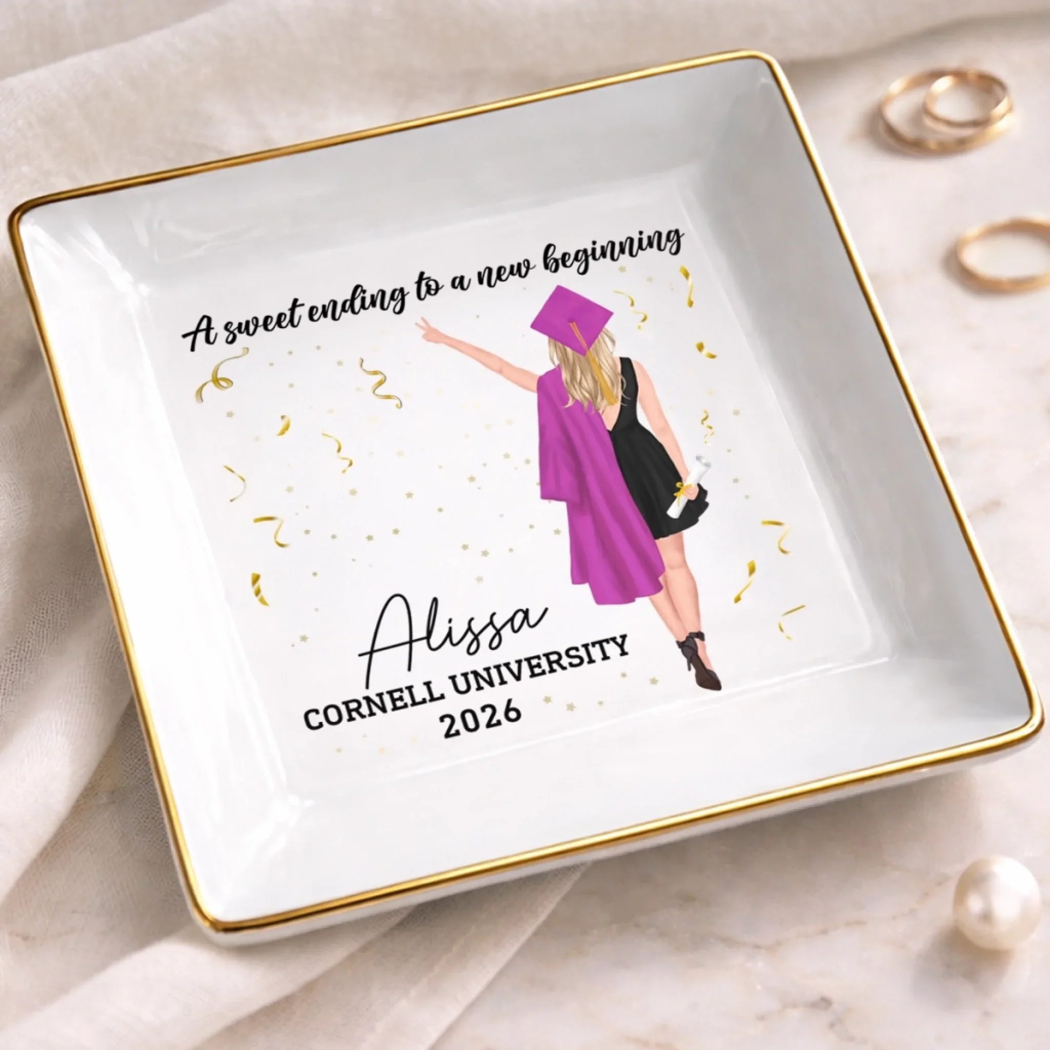 The Tassel Was Worth The Hassle - Family Personalized Custom Jewelry Dish - Graduation Gift For Family Members, Siblings, Brothers, Sisters - Image 4