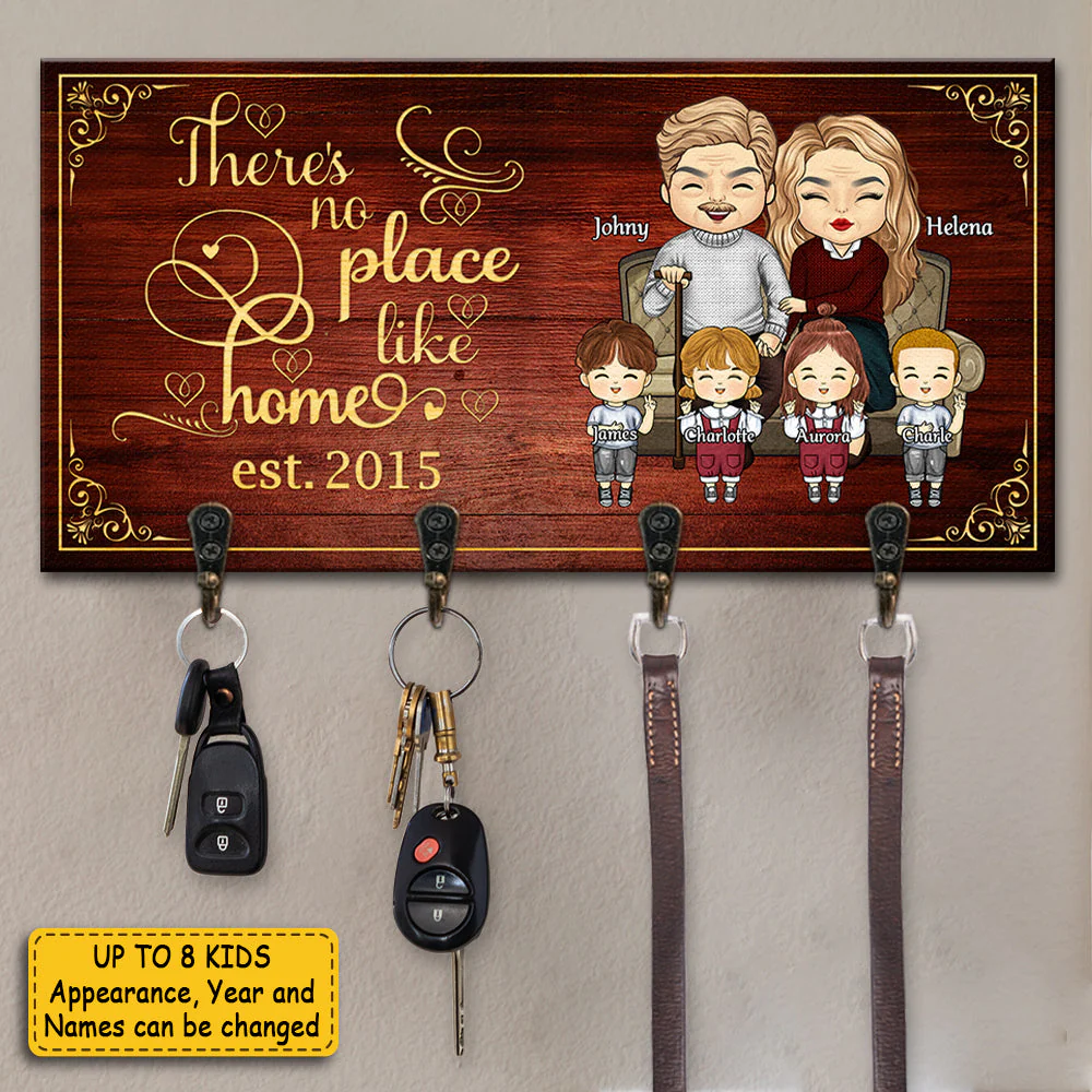 There Is No Place Like Home - Personalized Key Hanger, Key Holder - Gift For Couples, Husband Wife - Image 3
