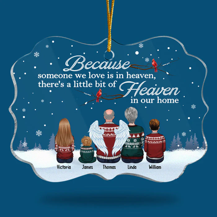 There's A Little Bit Of Heaven In Our Home - Memorial Personalized Custom Ornament - Acrylic Benelux Shaped - Sympathy Gift, Christmas Gift For Family Members - Image 3