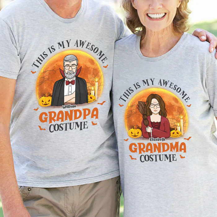 These Are Our Awesome Grandpa Costume & Grandma Costume - Personalized Matching Couple T-Shirt - Gift For Couple, Husband Wife, Grandparents, Halloween Gift