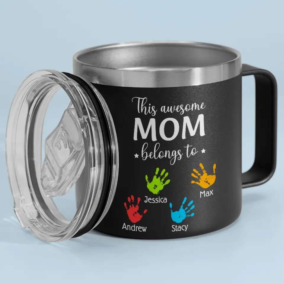 These Hands Hold Your Heart Forever - Family Personalized Custom 14oz Stainless Steel Tumbler With Handle - Gift For Mom, Grandma - Image 2