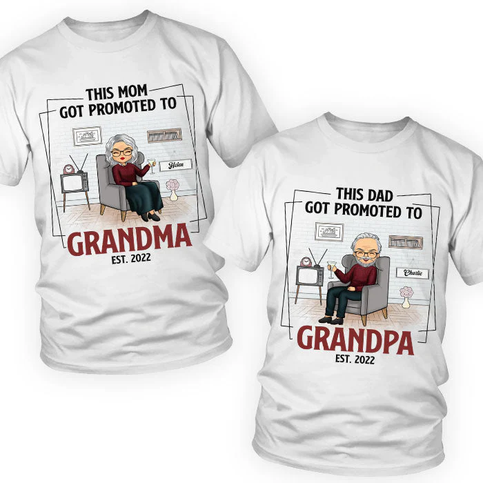 These Parents Got Promoted To Grandpa & Grandma - Personalized Matching Couple T-Shirt - Gift For Couple, Husband Wife, Grandparents - Image 2