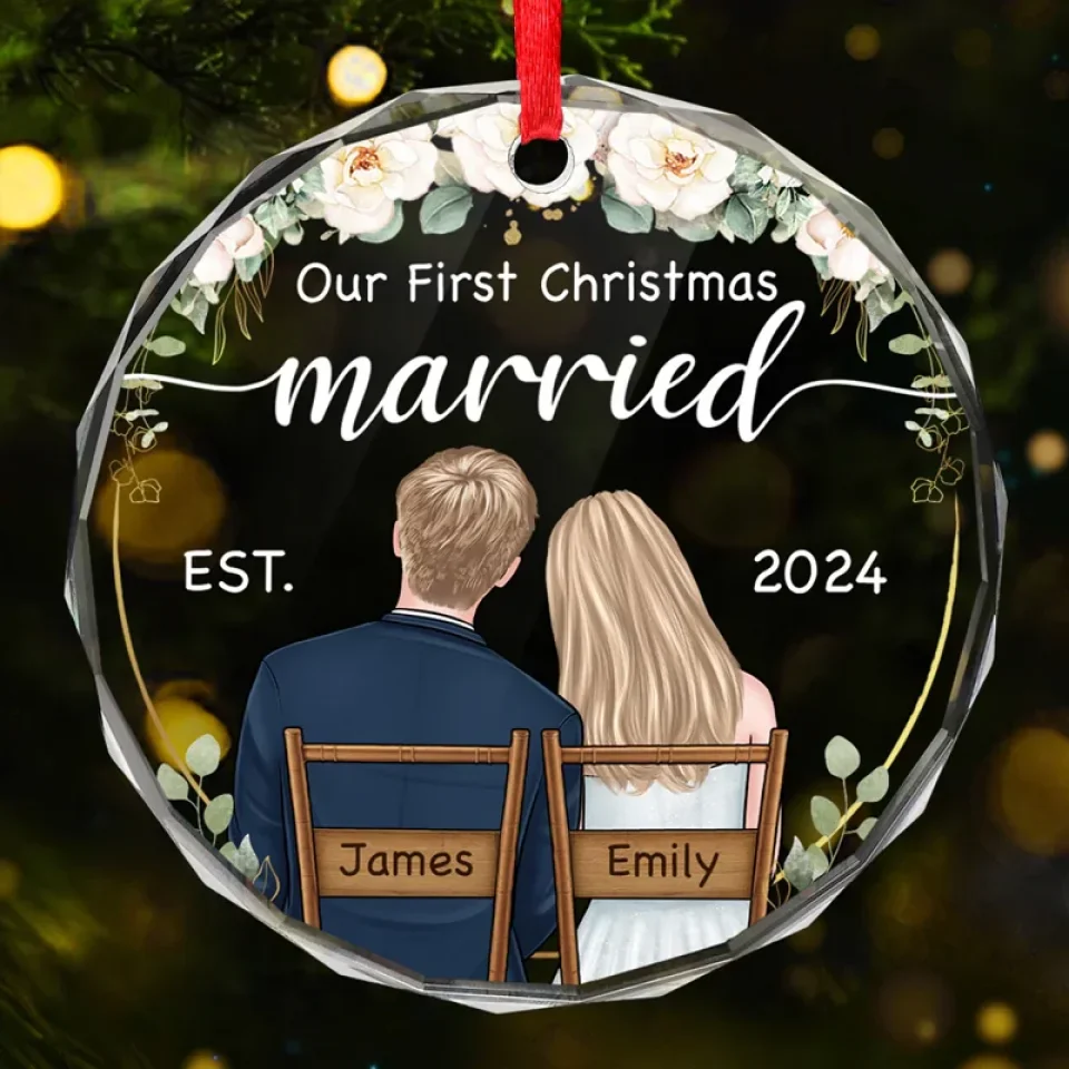 This Christmas Marks The Start Of Our Forever Together - Couple Personalized Custom Circle Glass Ornament - Christmas Gift For Husband Wife, Anniversary, First Christmas
