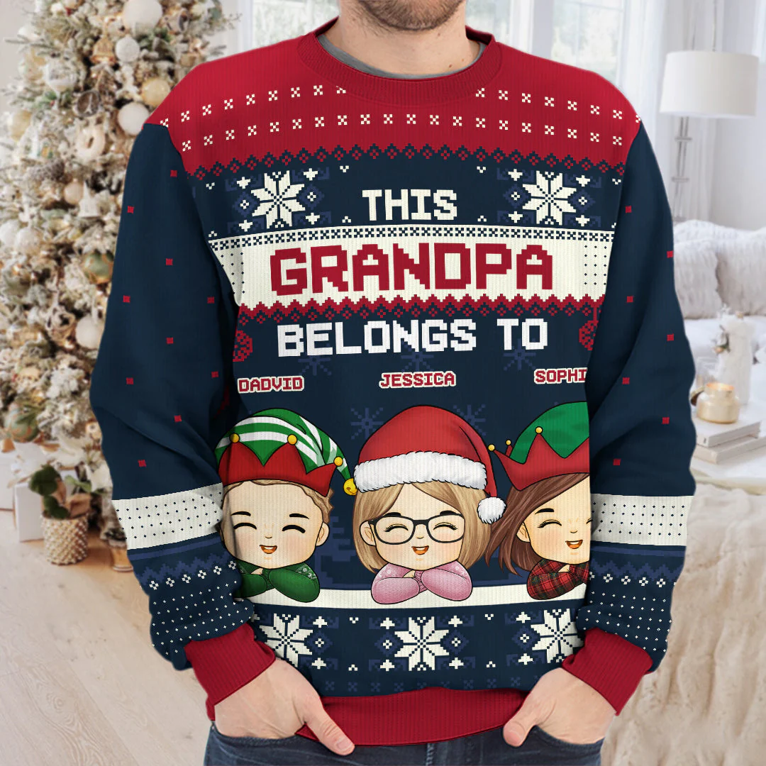 This Grandma Belongs To These Kids - Family Personalized Custom Ugly Sweatshirt - Unisex Wool Jumper - Christmas Gift For Grandma, Grandpa - Image 3