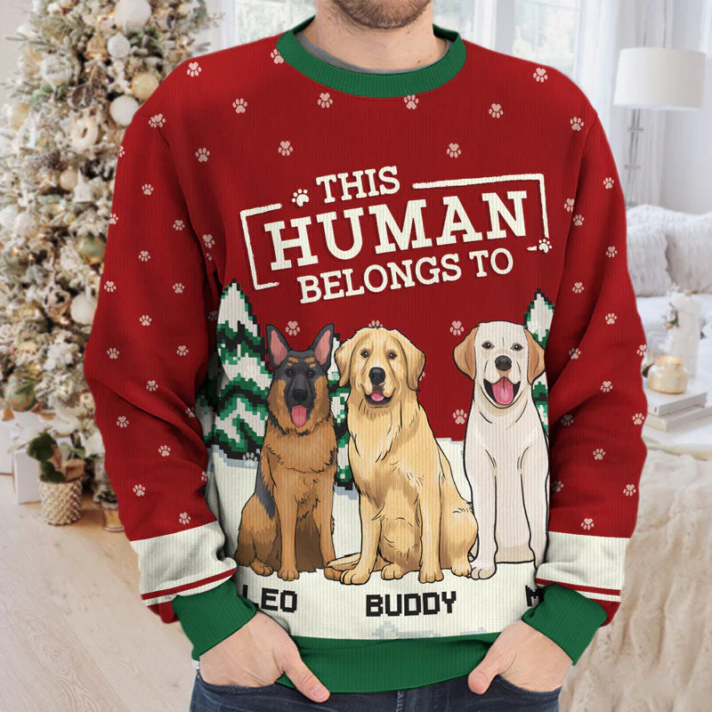 This Human Belongs To Me - Dog Personalized Custom Ugly Sweatshirt - Unisex Wool Jumper - Christmas Gift For Pet Owners, Pet Lovers - Image 2