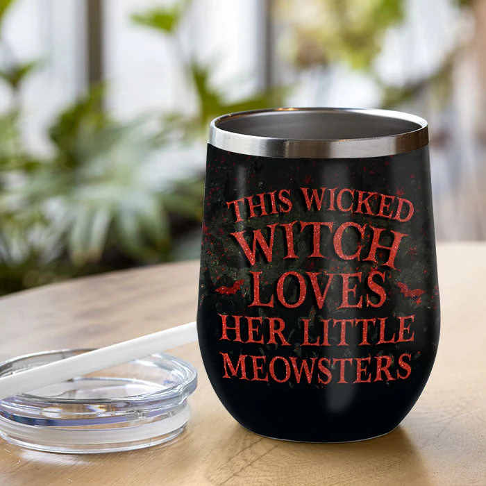 This Wicked Witch Loves Her Little Meowsters - Personalized Wine Tumbler - Gift For Witches, Gift For Pet Lovers, Halloween Gift - Image 2