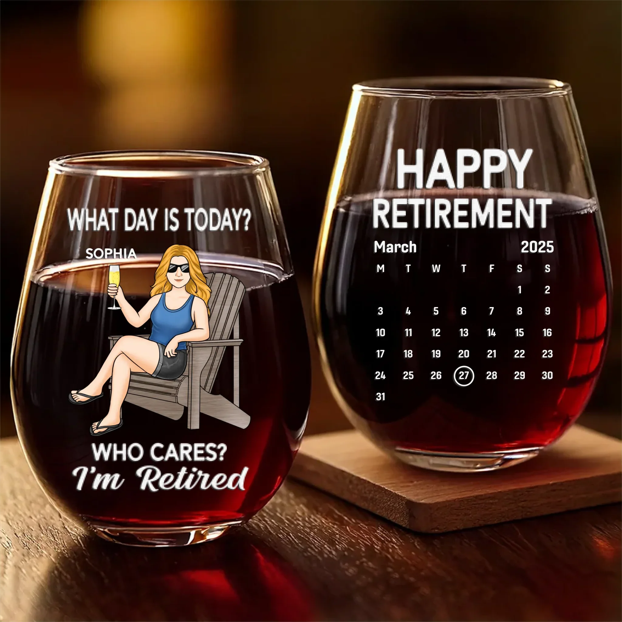 Time To Enjoy What Matters Most - Personalized Custom Wine Glass - Appreciation, Retirement Gift For Yourself, Best Friends, Siblings, Family Members, Coworkers - Image 2