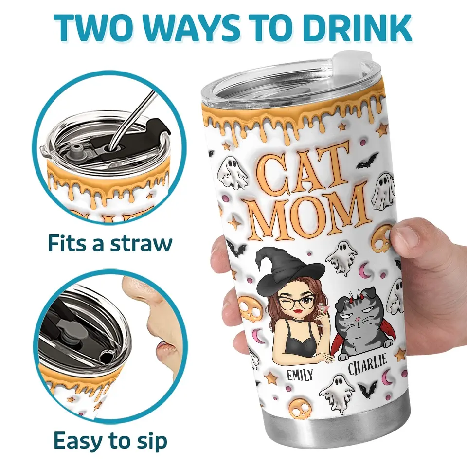 Time To Put On My Halloween Costume - Cat Personalized Custom 3D Inflated Effect Printed Tumbler - Halloween Gift For Pet Owners, Pet Lovers - Image 4