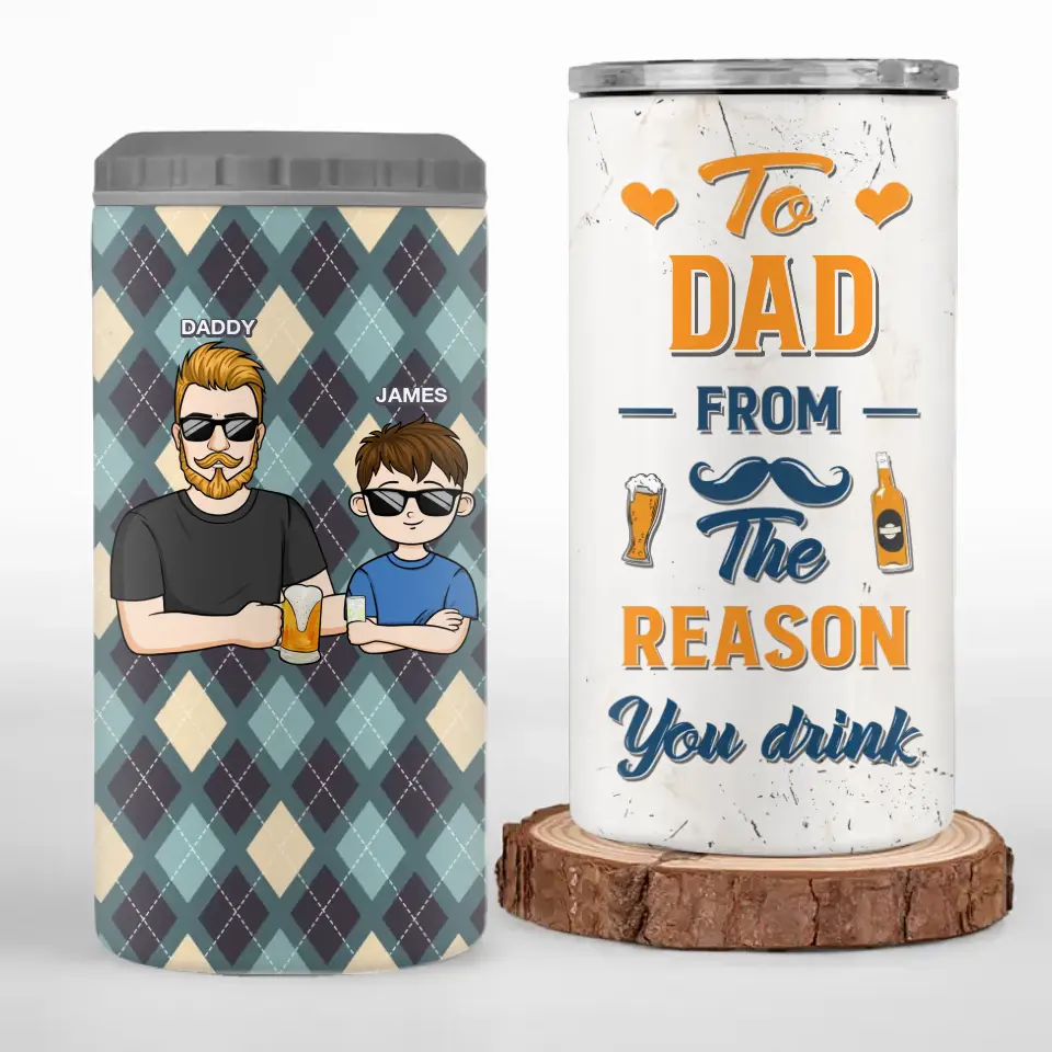 To Dad From The Reason You Drink - Family Personalized Custom 4 In 1 Can Cooler Tumbler - Father's Day, Gift For Dad, Grandpa - Image 2