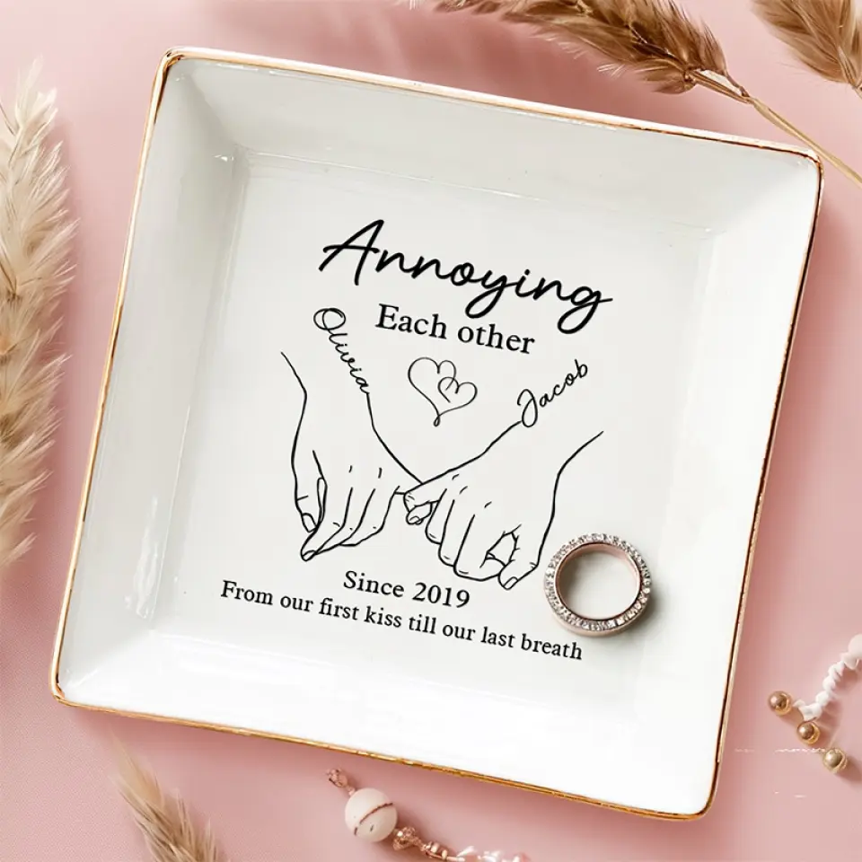 To Love, Laughter, And Happily Ever After - Couple Personalized Custom Jewelry Dish - Gift For Husband Wife, Anniversary - Image 3