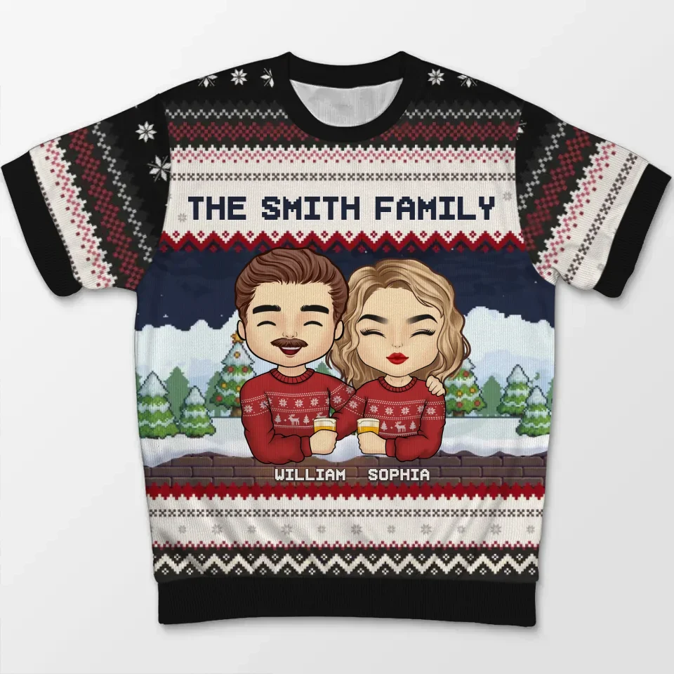 Together Is Our Favorite Place To Be This Christmas - Family Personalized Custom All Over Print Adult Short Sleeve Sweater - Christmas Gift For Family Members - Image 2