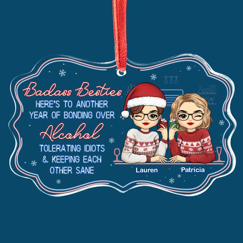 True Friends Are Always Together In Spirit - Bestie Personalized Custom Benelux Glass Ornament - Christmas Gift For Best Friends, BFF, Sisters - Image 2