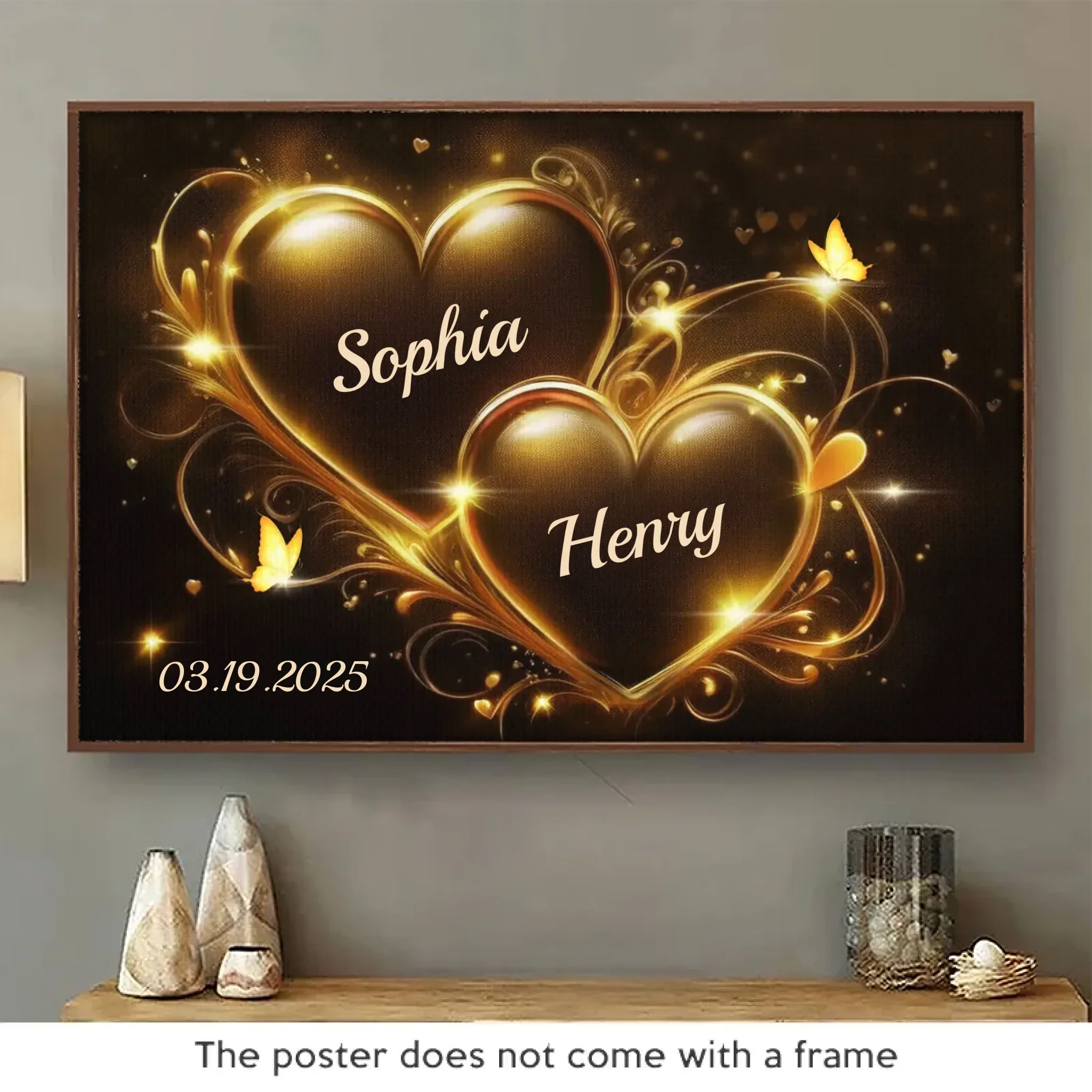 Two Hearts Beating As One - Couple Personalized Custom Horizontal Poster - Gift For Husband Wife, Anniversary - Image 2