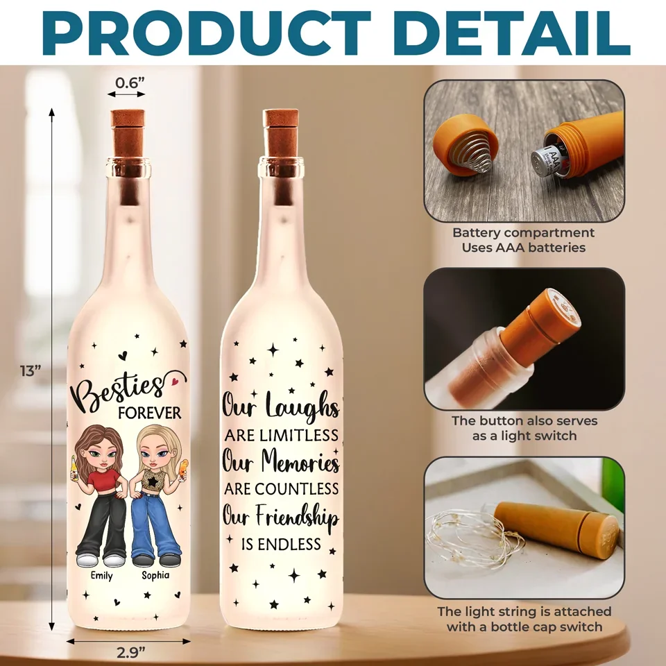 Two Souls, One Unbreakable Bond - Bestie Personalized Custom Bottle Lamp - Gift For Best Friends, BFF, Sisters - Image 5
