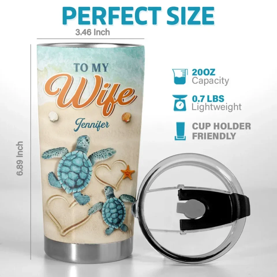 Two Turtles, One Heart - Couple Personalized Custom Tumbler - Gift For Husband Wife, Anniversary - Image 3