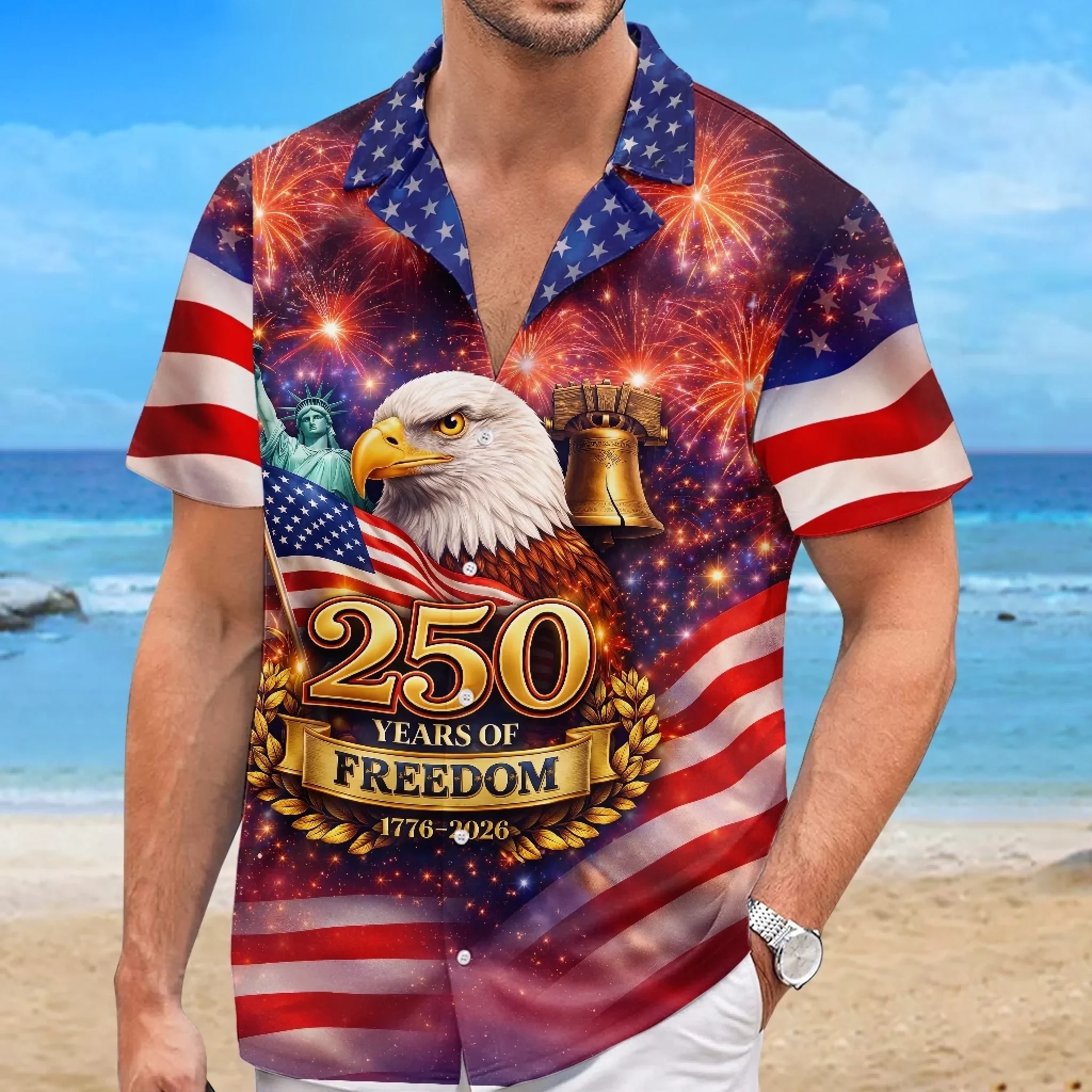 Unisex Tropical Hawaiian Aloha Shirt - America 250th Anniversary Gifts For Women, Men - Let Freedom Shine With Aloha - Image 5