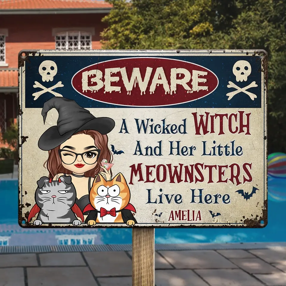 Warning To Trespassers On Witches' Property - Cat Personalized Custom Home Decor Metal Sign - House Warming Gift, Halloween Gift For Pet Owners, Pet Lovers - Image 4