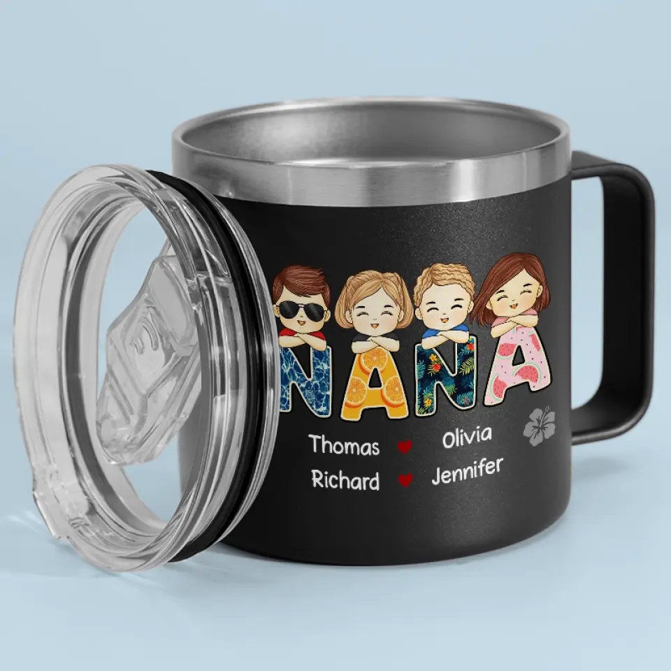We Love You To The Beach And Back - Family Personalized Custom 14oz Stainless Steel Tumbler With Handle - Gift For Mom, Grandma - Image 2