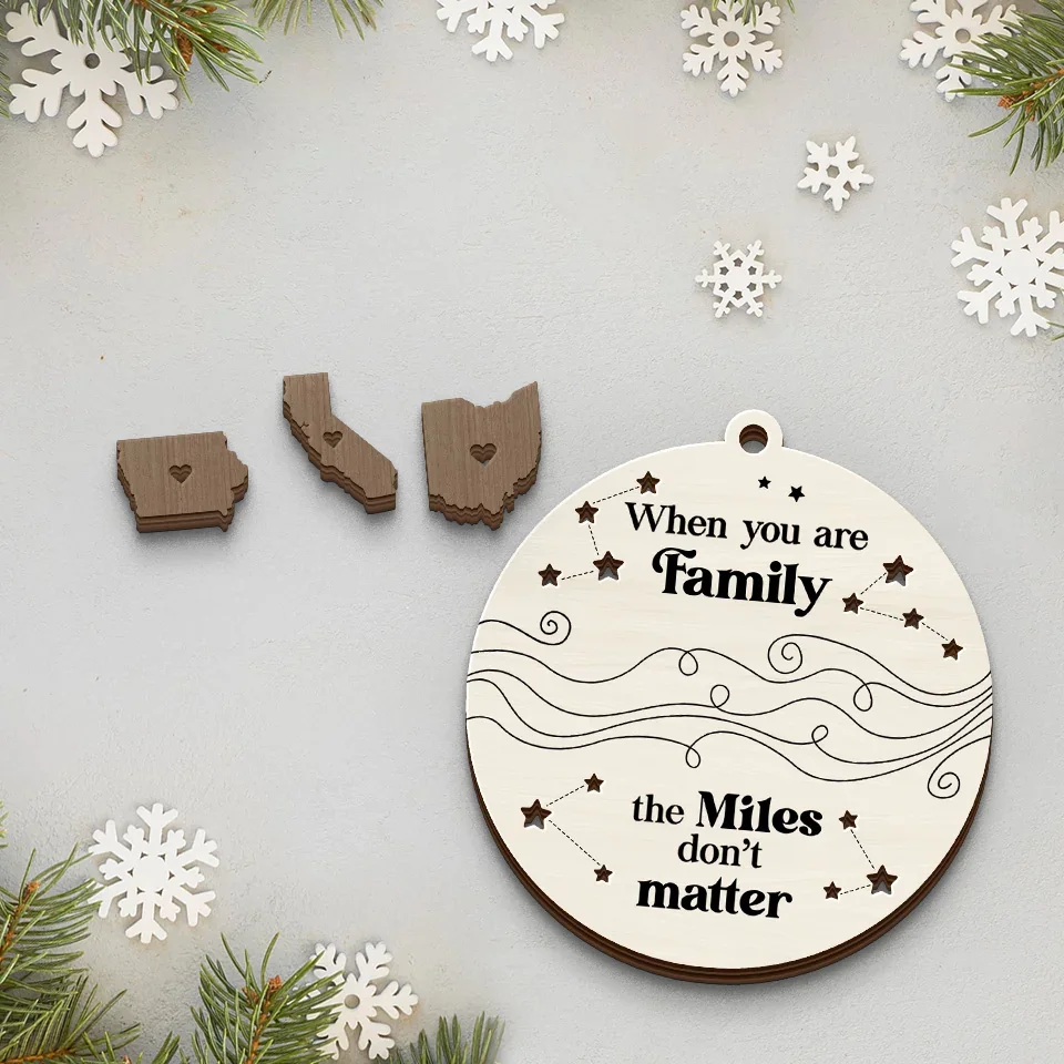 Long Distance We Will Always Be Connected By Heart - Family Personalized Custom Shaped 2 Layered Wood Christmas Ornament - Christmas Gift For Family Members - Image 3