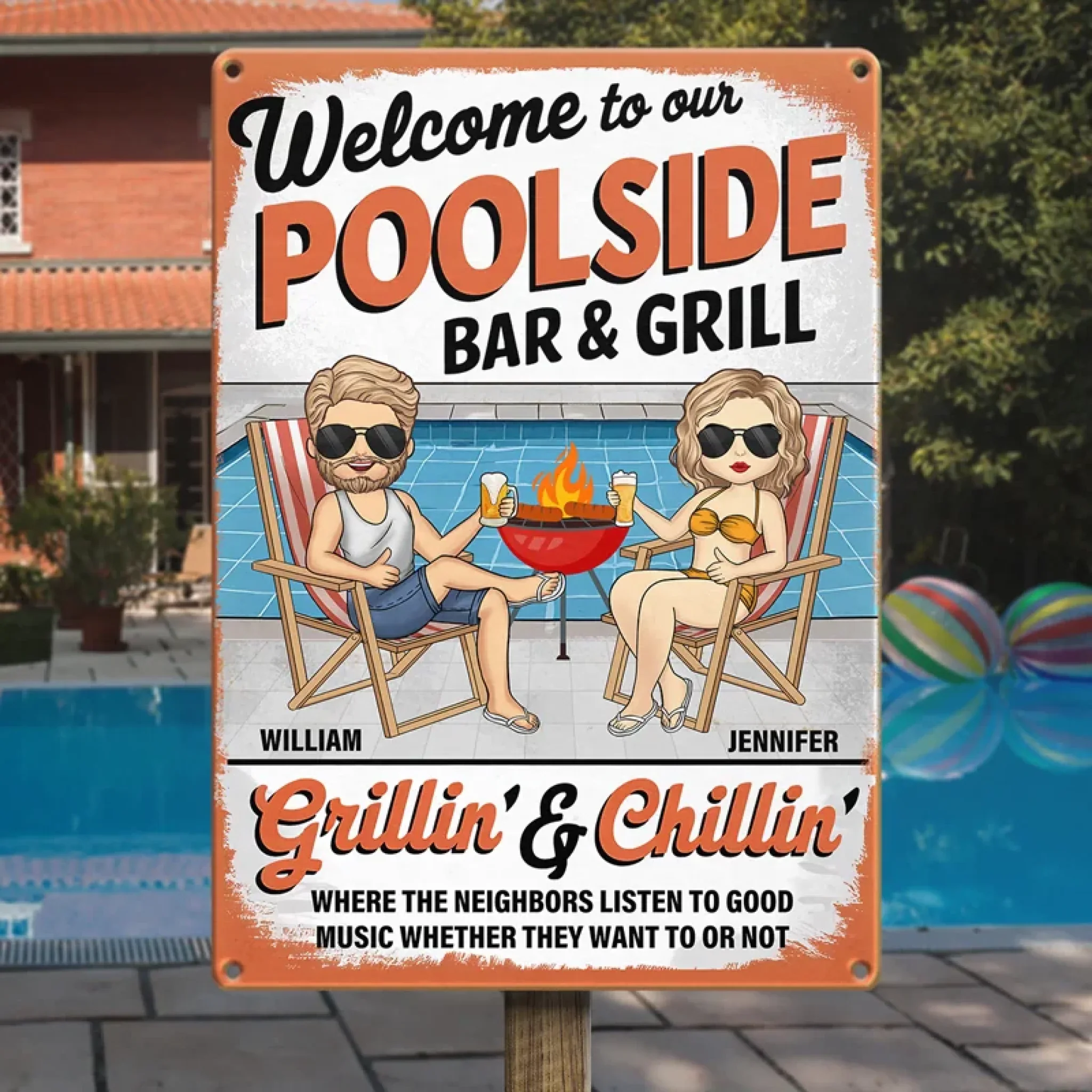 Welcome To Our Poolside - Couple Personalized Custom Home Decor Metal Sign - Gift For Yourself, Husband Wife, Best Friends, Family Members - Image 4