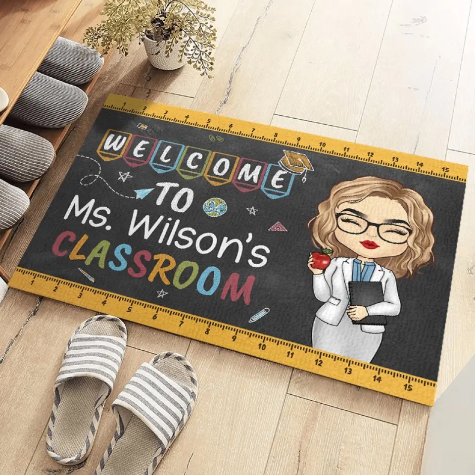 Welcome To Teacher's Classroom - Teacher Personalized Custom Home Decor Decorative Mat - House Warming Gift For Teacher - Image 3