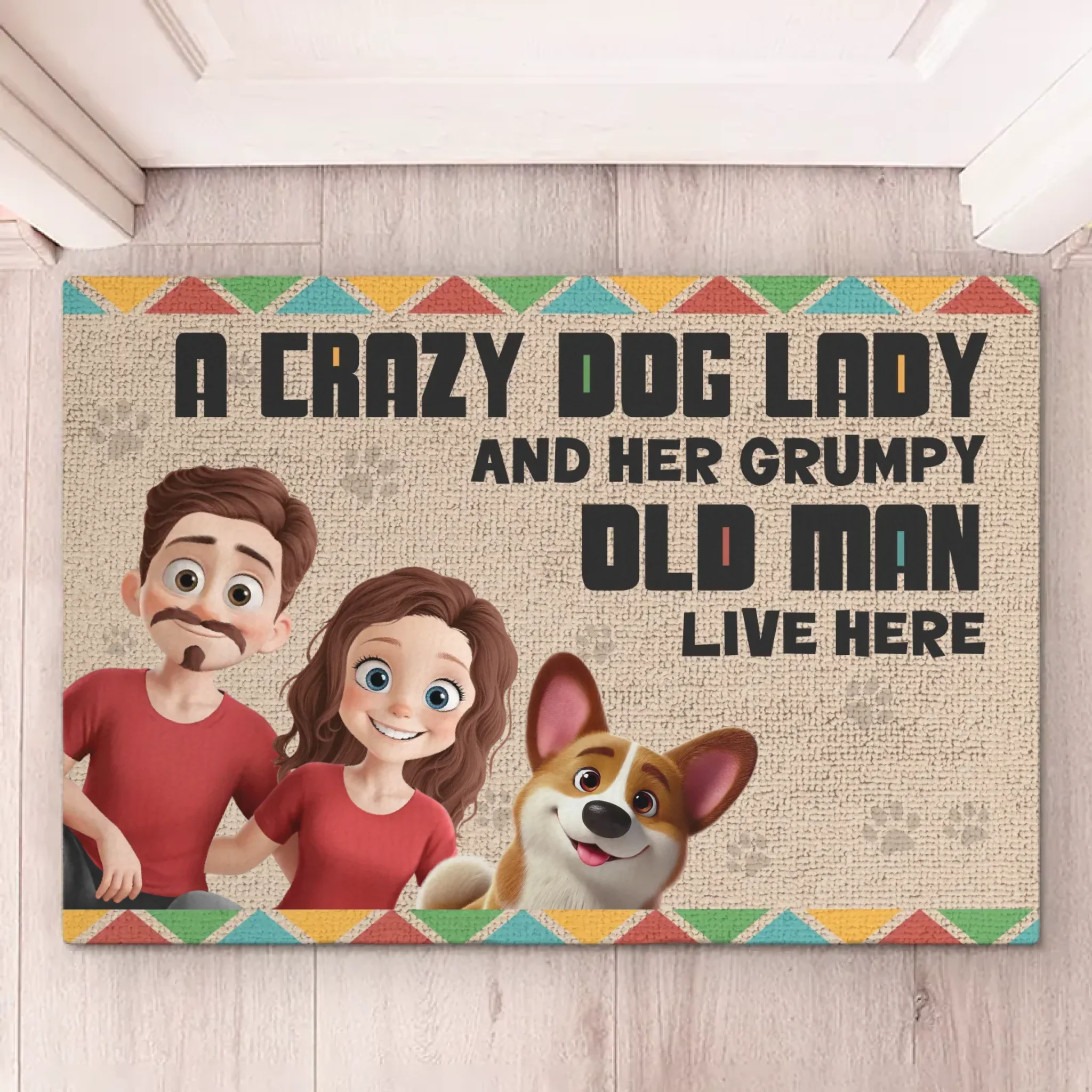 Welcome To The Dog Lady's And The Grump's House - Couple Personalized Custom Home Decor Decorative Mat - House Warming Gift For Husband Wife, Anniversary, Pet Owners, Pet Lovers - Image 2