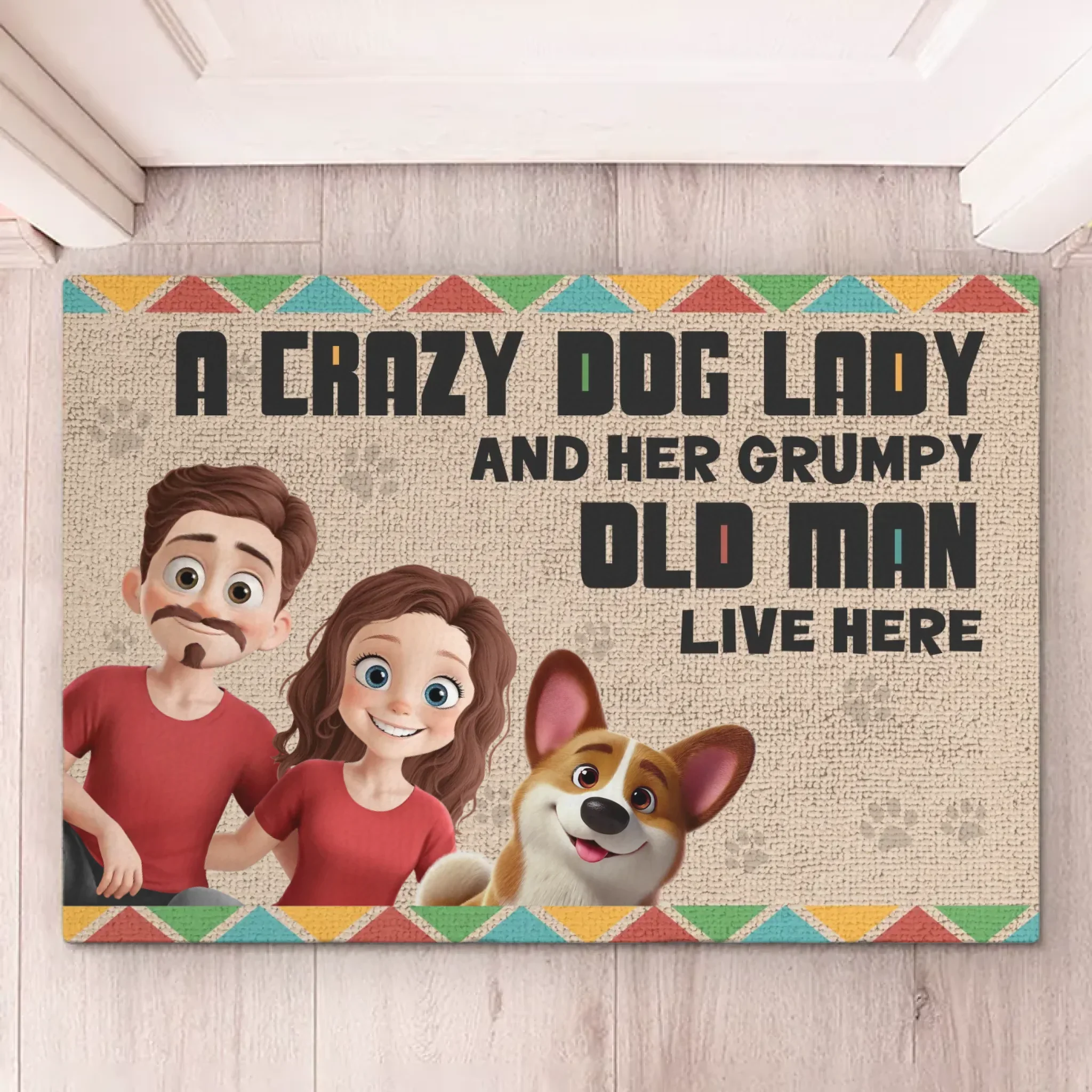 Welcome To The Dog Lady's And The Grump's House - Couple Personalized Custom Home Decor Decorative Mat - House Warming Gift For Husband Wife, Anniversary, Pet Owners, Pet Lovers - Image 5
