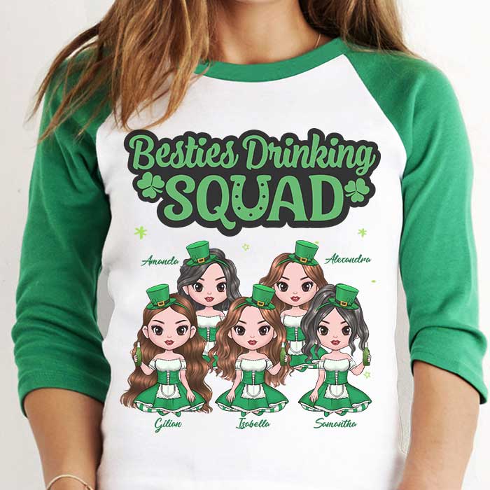 We're A Drinking Squad - Gift For Besties, Personalized St. Patrick's Day Unisex Raglan Shirt - Image 2