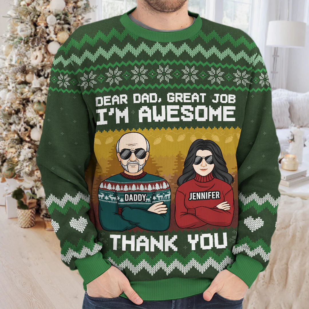 We're Awesome - Family Personalized Custom Ugly Sweatshirt - Unisex Wool Jumper - Christmas Gift For Dad - Image 3