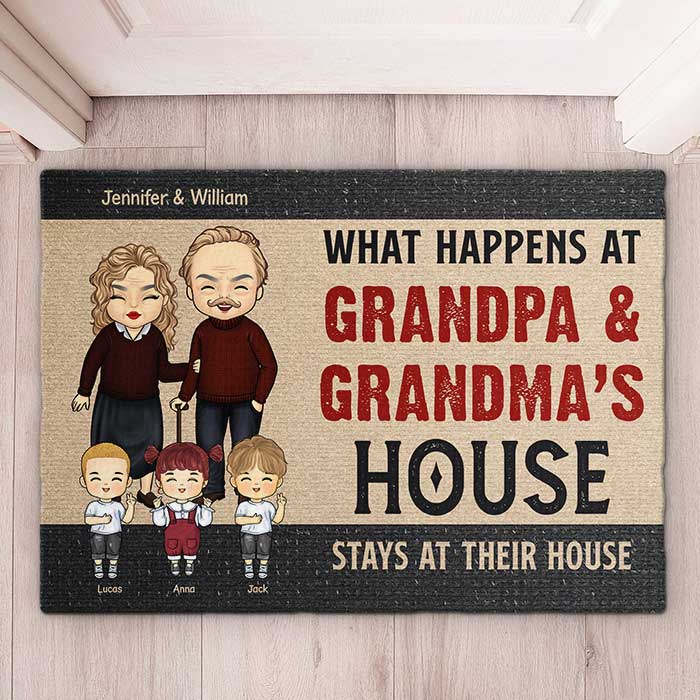 What Happens At Grandpa & Grandma's House - Gift For Couples, Husband Wife - Personalized Decorative Mat - Image 2