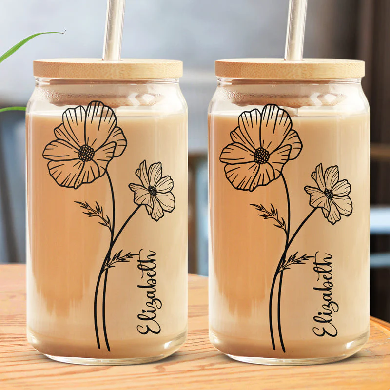 Where Flowers Bloom, So Does Hope - Personalized Custom Glass Cup, Iced Coffee Cup - Birthday Gift, Gift For Yourself - Image 2