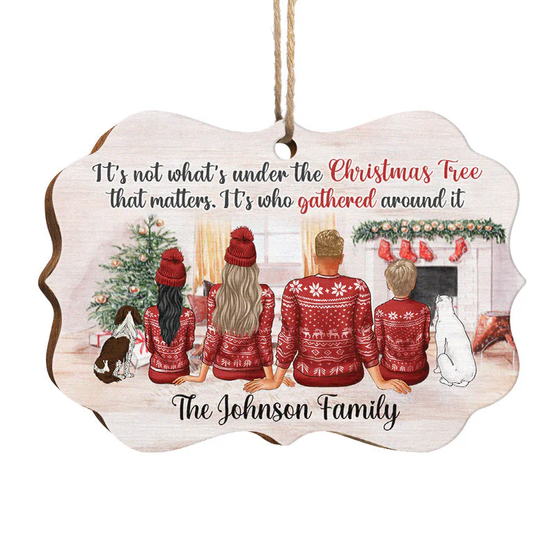 Who Gathered Around The Christmas Tree - Family Personalized Custom Ornament - Wood Benelux Shaped - Christmas Gift For Family Members, Pet Owners, Pet Lovers - Image 2