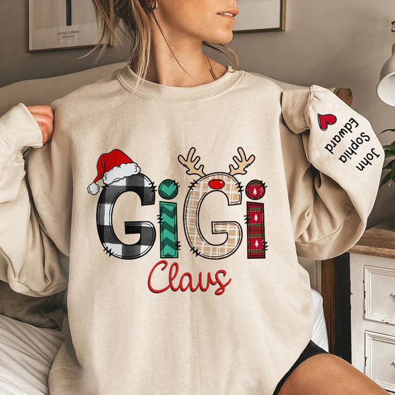 Who Needs Santa I Have My Nana - Family Personalized Custom Unisex Sweatshirt With Design On Sleeve - Christmas Gift For Mom, Grandma - Image 2