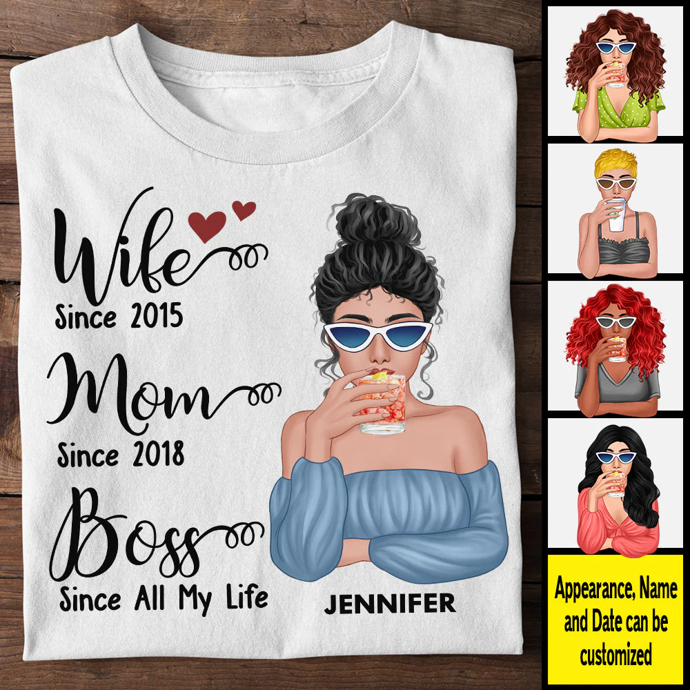 Wife Mom Boss Since All My Life - Gift For Couples, Personalized Unisex T-shirt, Hoodie - Image 4