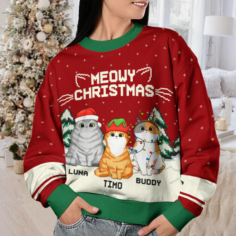 Wish You A Meowy Christmas - Cat Personalized Custom Ugly Sweatshirt - Unisex Wool Jumper - Christmas Gift For Pet Owners, Pet Lovers - Image 4