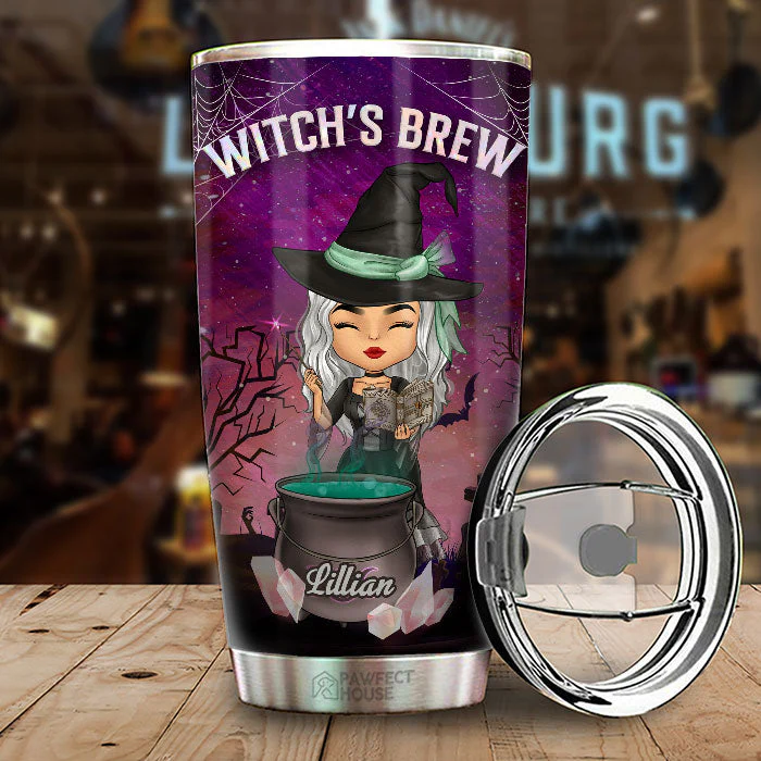 Witch's Brew Fueled By Crystals Coffee And Good Vibes - Personalized Witch Tumbler - Gift For Witches, Gift For Yourself, Halloween Gift - Image 2