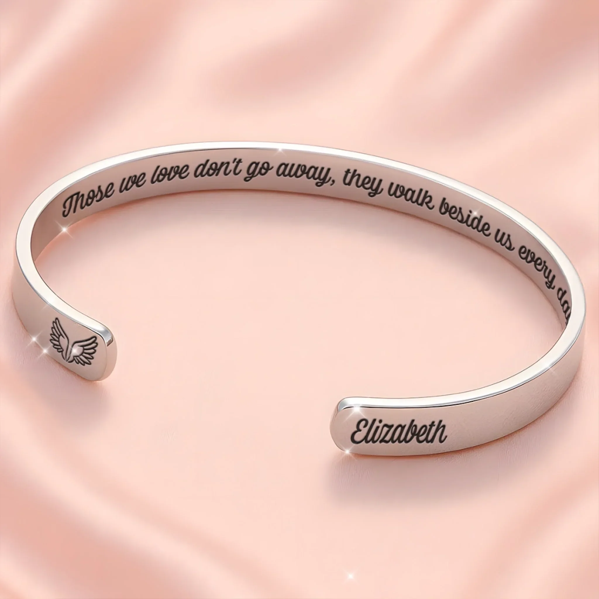 With Me Always - Memorial Personalized Custom Bangle Bracelet Cuffs - Sympathy Gift For Family Members - Image 3