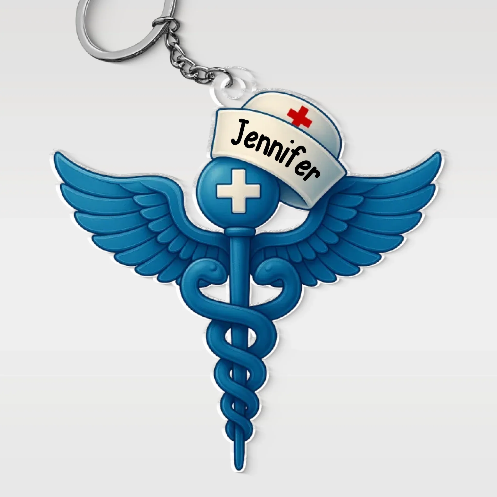 With Wings Of Compassion, I Serve - Nurse Personalized Custom Shaped Acrylic Keychain - Appreciation, Thank You Gift, Nurse Life, Doctor Life - Image 2