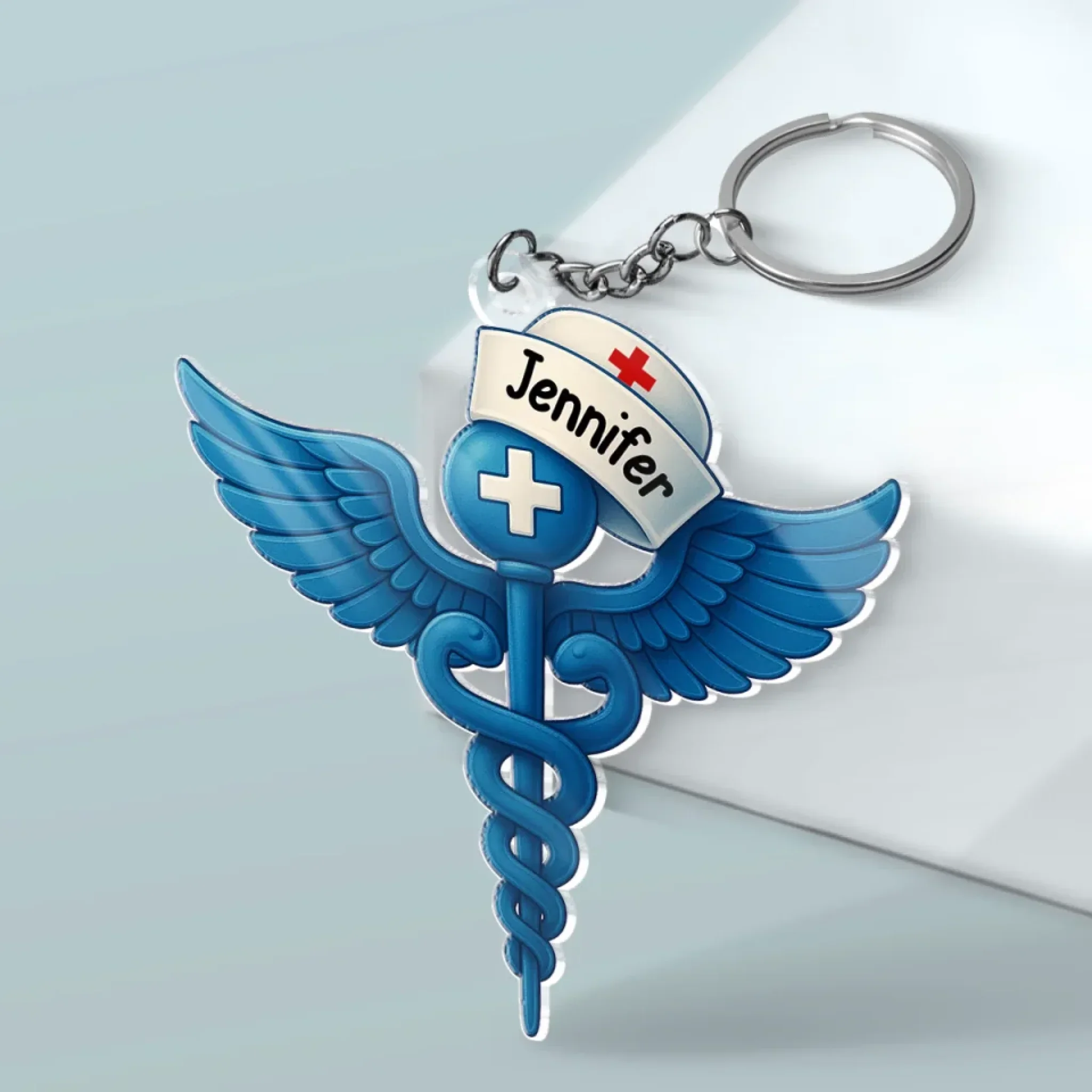 With Wings Of Compassion, I Serve - Nurse Personalized Custom Shaped Acrylic Keychain - Appreciation, Thank You Gift, Nurse Life, Doctor Life - Image 3