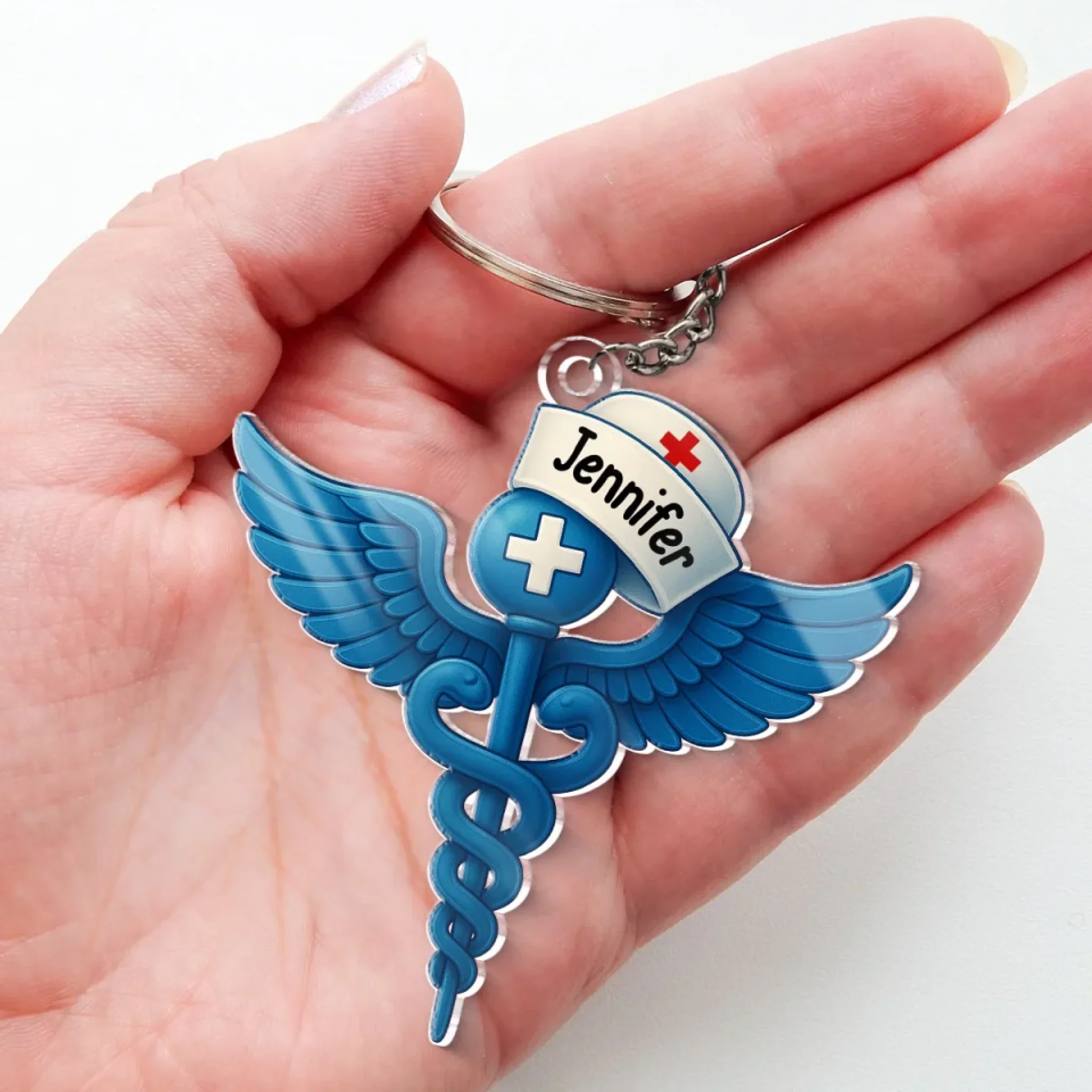 With Wings Of Compassion, I Serve - Nurse Personalized Custom Shaped Acrylic Keychain - Appreciation, Thank You Gift, Nurse Life, Doctor Life - Image 4