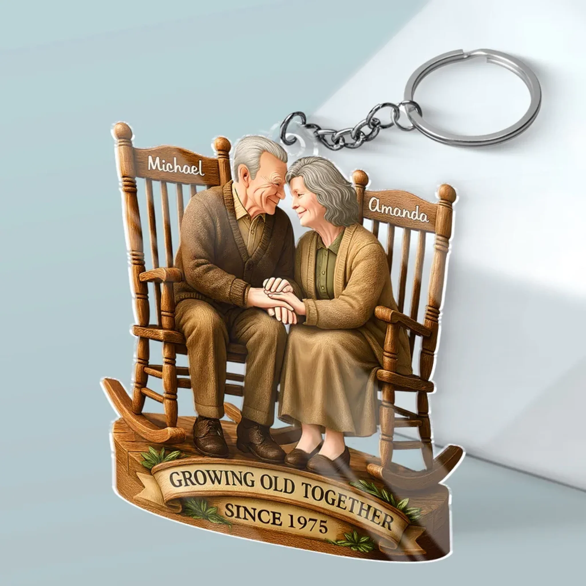 With You, Every Year Is Golden - Couple Personalized Custom Shaped Acrylic Keychain - Gift For Husband Wife, Anniversary - Image 3