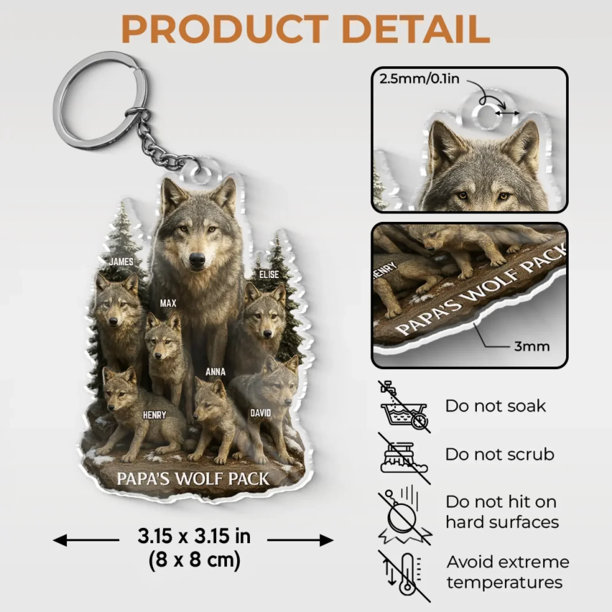 Wolf By Nature, Dad By Heart - Family Personalized Custom Shaped Acrylic Keychain - Father's Day, Gift For Dad, Grandpa - Image 5
