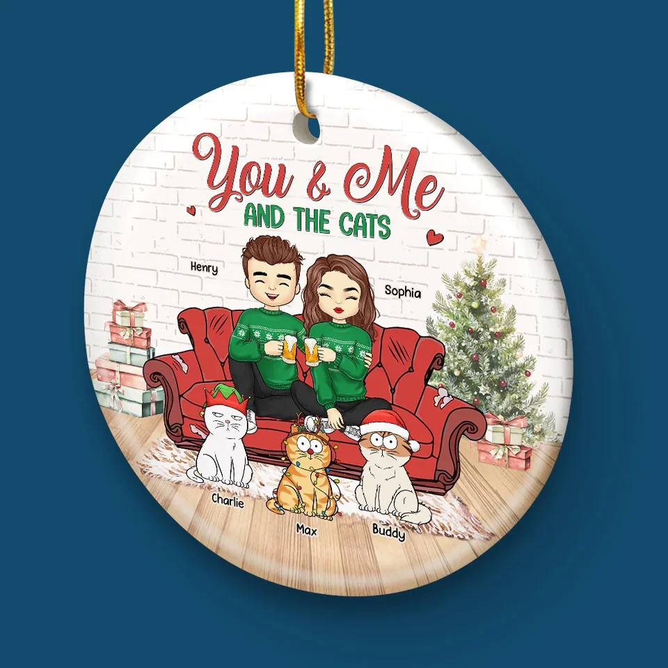 You And Me And The Fur Babies - Dog & Cat Personalized Custom Ornament - Ceramic Round Shaped - Christmas Gift For Husband Wife, Anniversary, Pet Owners, Pet Lovers - Image 5