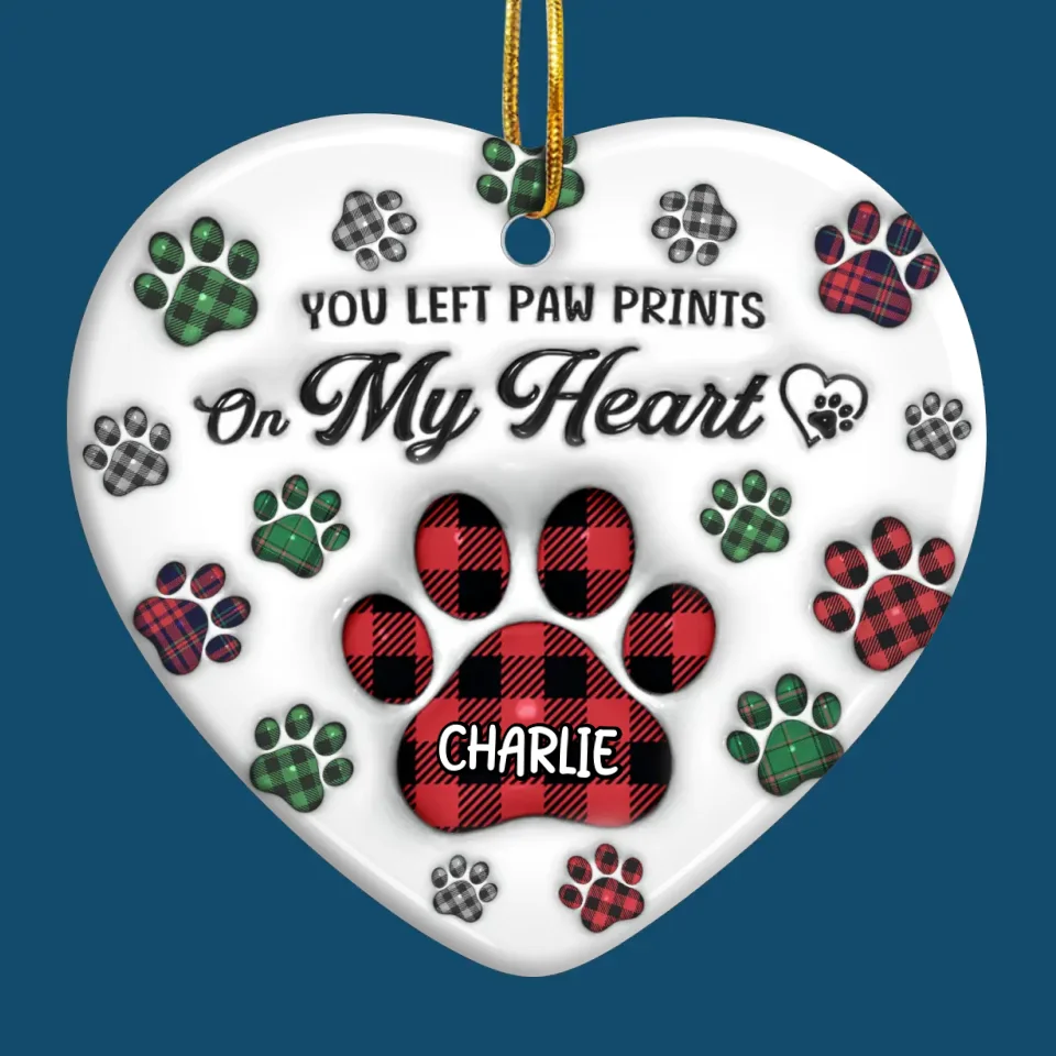 You Left Paw Prints On My Heart - Memorial Personalized Custom 3D Inflated Effect Printed Ornament - Ceramic Heart Shaped - Sympathy Gift, Christmas Gift For Pet Owners, Pet Lovers - Image 2