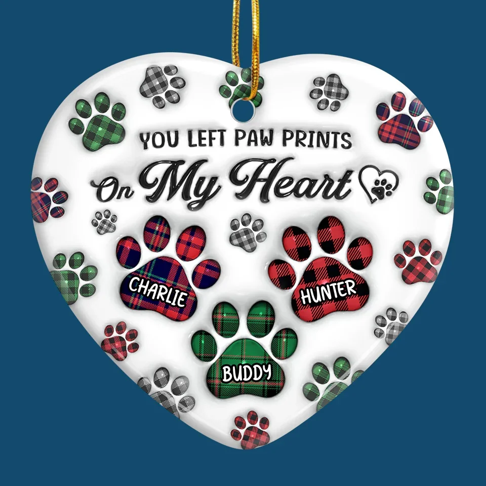 You Left Paw Prints On My Heart - Memorial Personalized Custom 3D Inflated Effect Printed Ornament - Ceramic Heart Shaped - Sympathy Gift, Christmas Gift For Pet Owners, Pet Lovers - Image 4