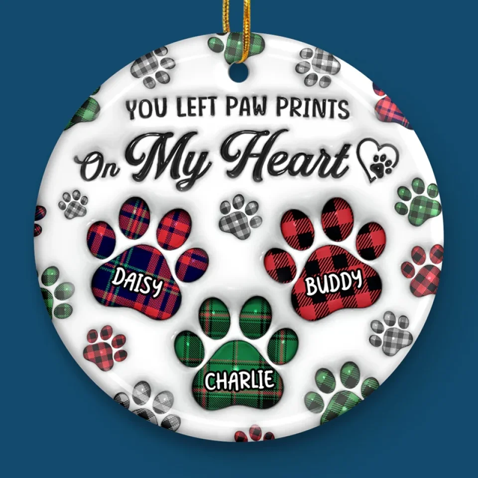 You Left Paw Prints On My Heart - Memorial Personalized Custom 3D Inflated Effect Printed Ornament - Ceramic Round Shaped - Sympathy Gift, Christmas Gift For Pet Owners, Pet Lovers - Image 4