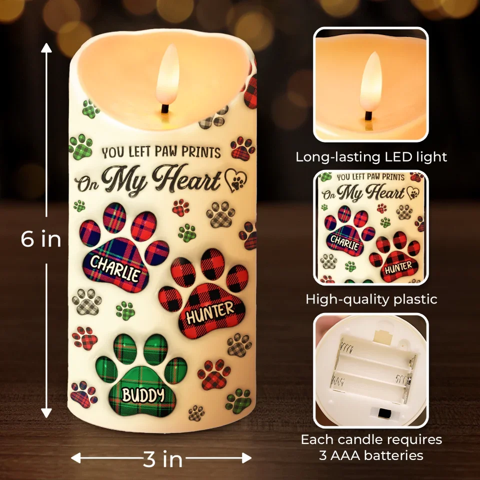 You Left Paw Prints On My Heart - Memorial Personalized Custom LED Candle - New Arrival, Sympathy Gift, Christmas Gift For Pet Owners, Pet Lovers AMZ - Image 4